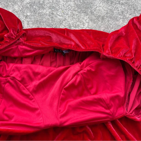 Eloquii Red Velvet Holiday Mini Dress Sz 16 Balloon Sleeves Party Dress preloved - Picture 6 of 8